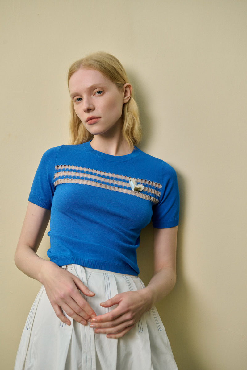 Open knit short sleeve top
