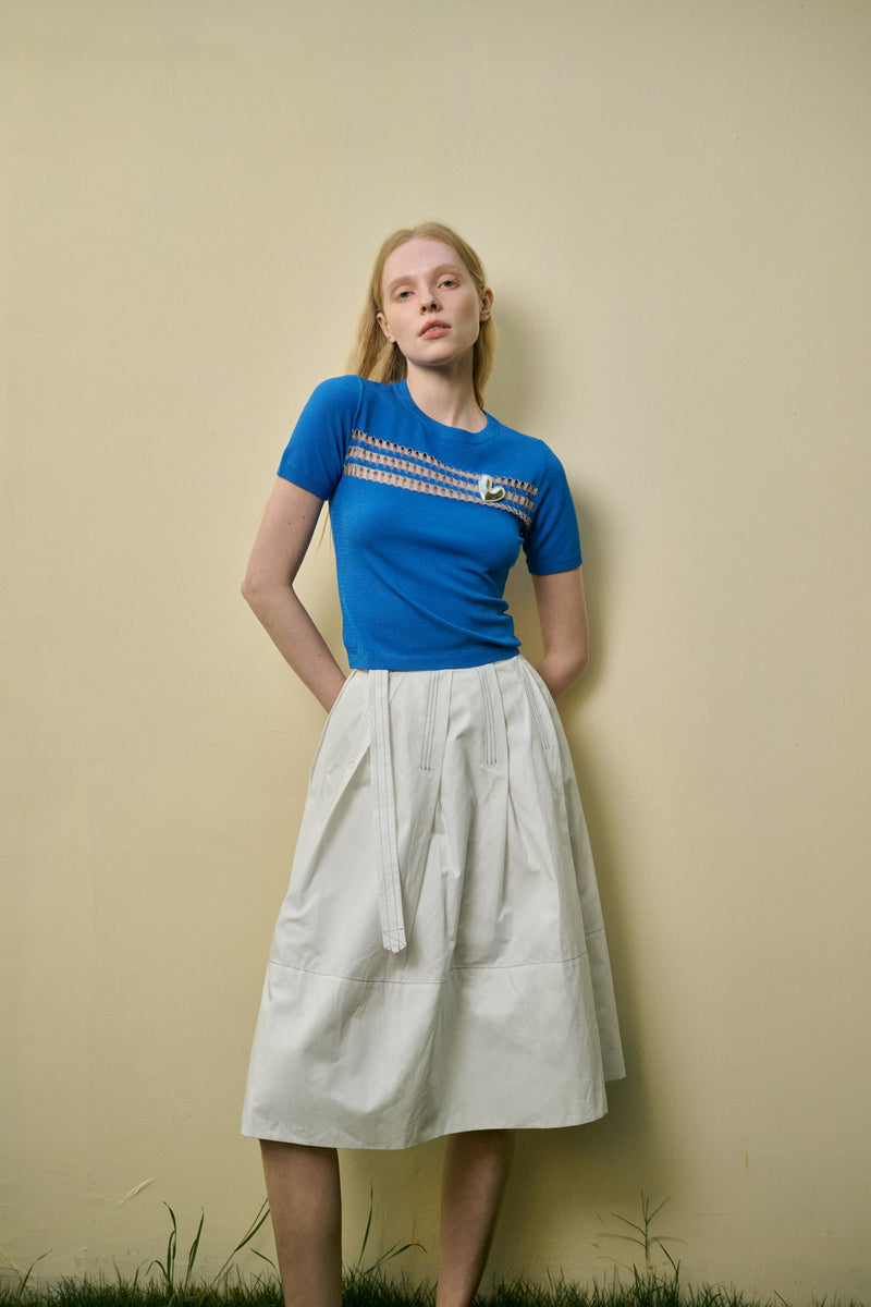 Open knit short sleeve top