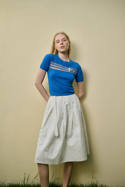 Open knit short sleeve top