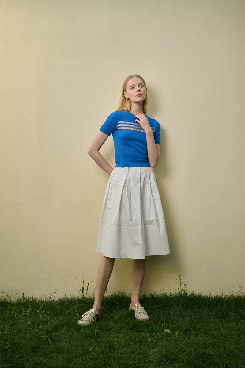 Open knit short sleeve top