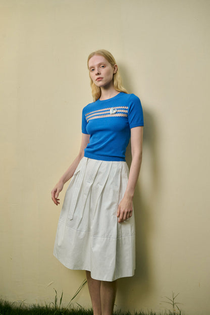 Open knit short sleeve top
