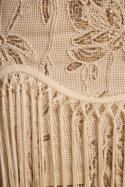 Additional view of the Ophelia Gold Fringe Mini Dress from a different perspective.
