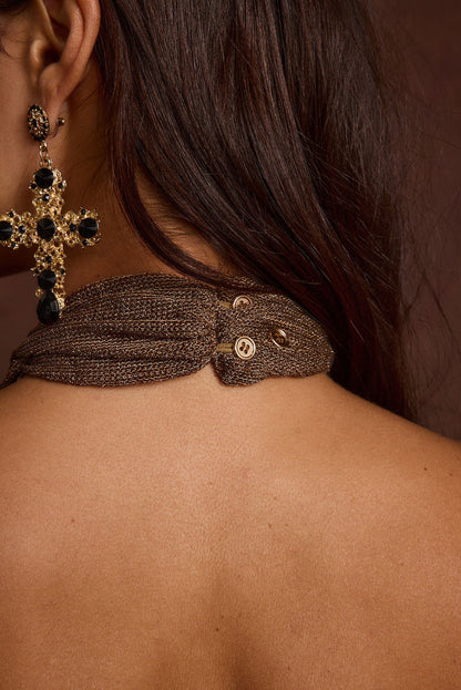 Additional view of the Paloma Bronze Halter Top from a different perspective.