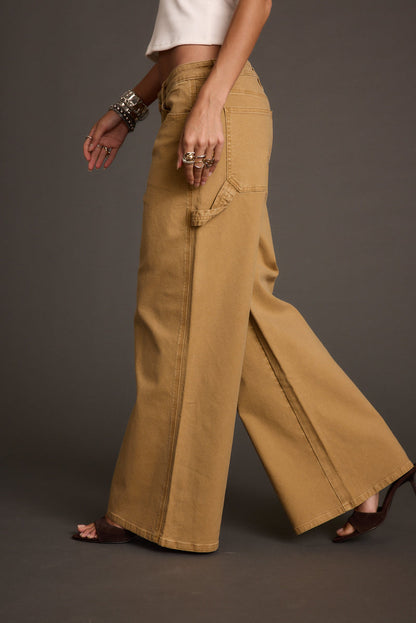 Parker Khaki Carpenter Pants styled in a complete look from an alternate angle.