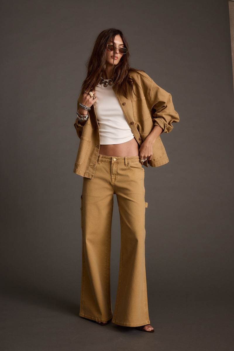 Detail shot of the Parker Khaki Carpenter Pants highlighting the design elements.