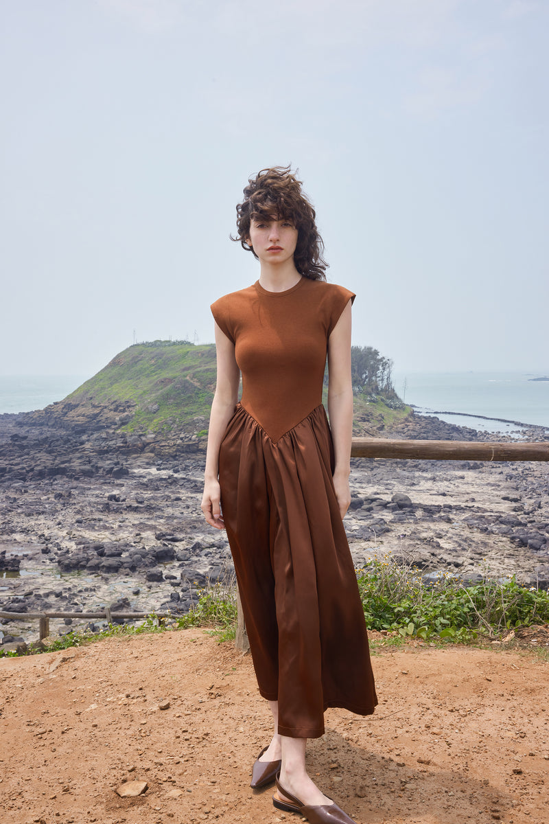 Patchwork cap sleeve maxi dress