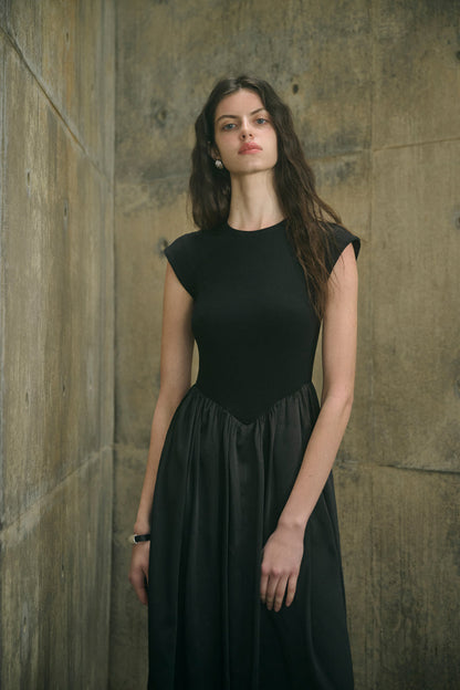 Patchwork cap sleeve maxi dress