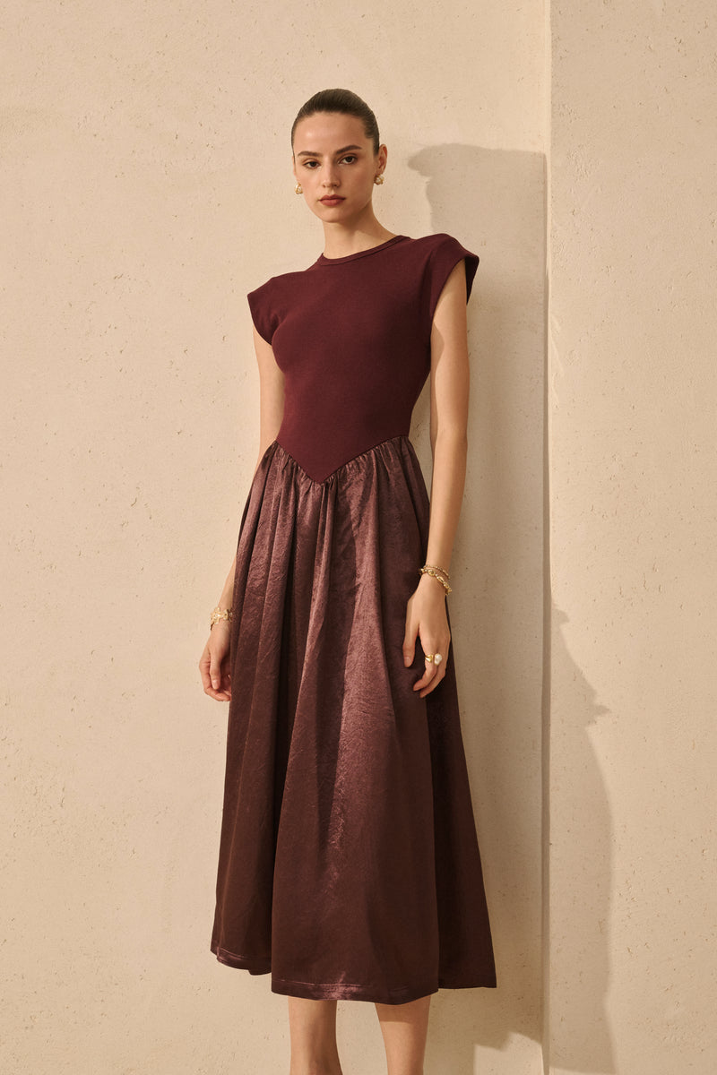 Patchwork cap sleeve maxi dress