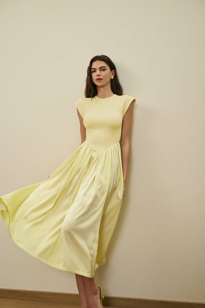 Patchwork cap sleeve maxi dress