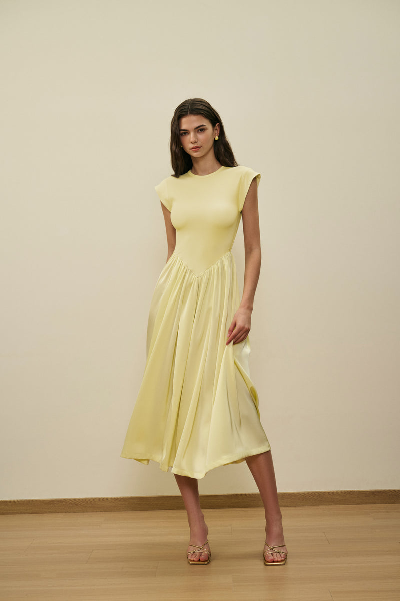 Patchwork cap sleeve maxi dress
