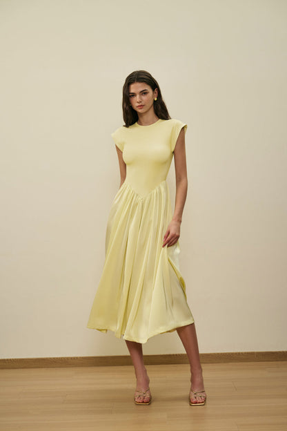 Patchwork cap sleeve maxi dress