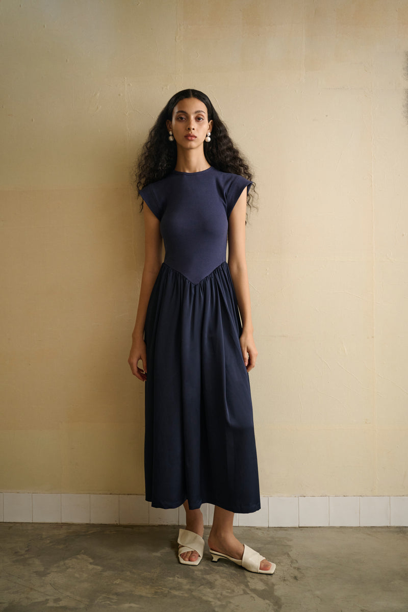 Patchwork cap sleeve maxi dress