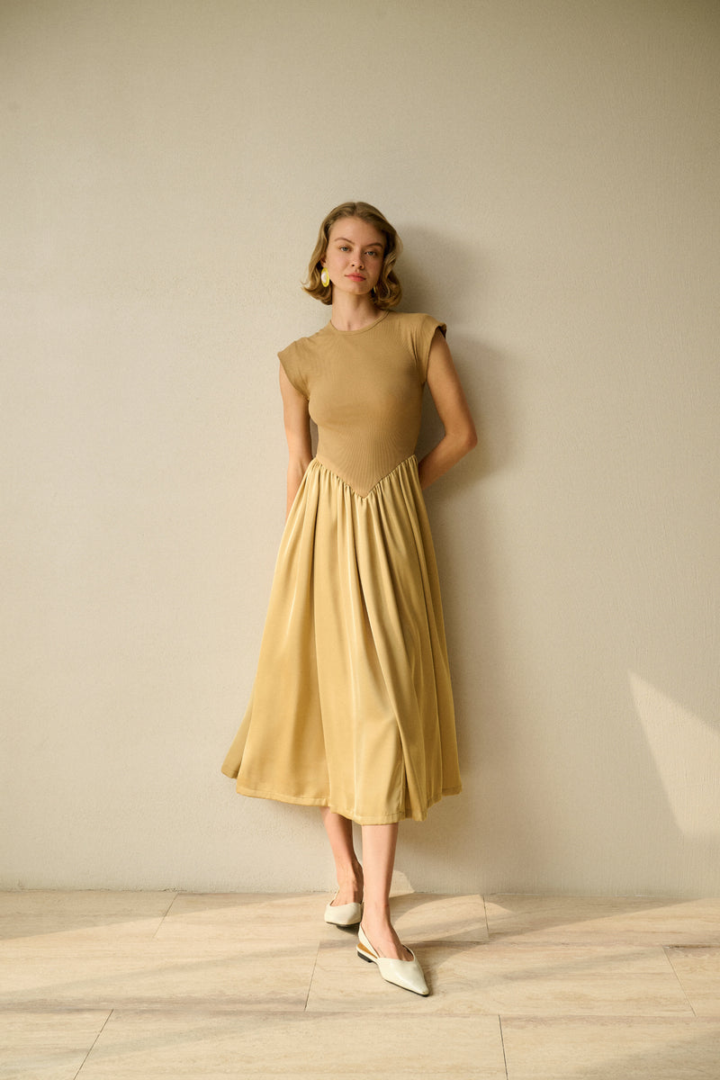 Patchwork cap sleeve maxi dress
