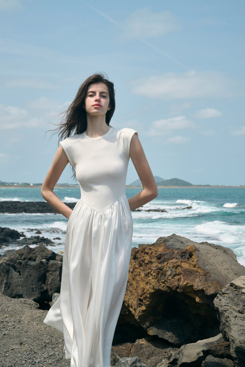 Patchwork cap sleeve maxi dress