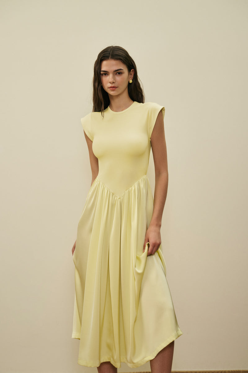 Patchwork cap sleeve maxi dress