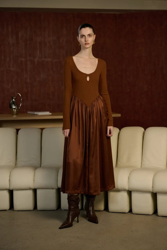 Patchwork long sleeve maxi dress