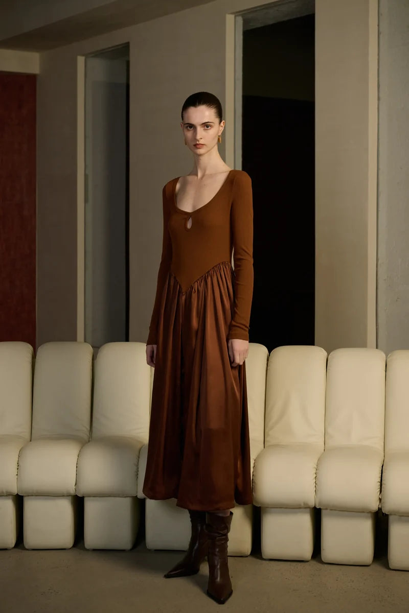 Patchwork long sleeve maxi dress