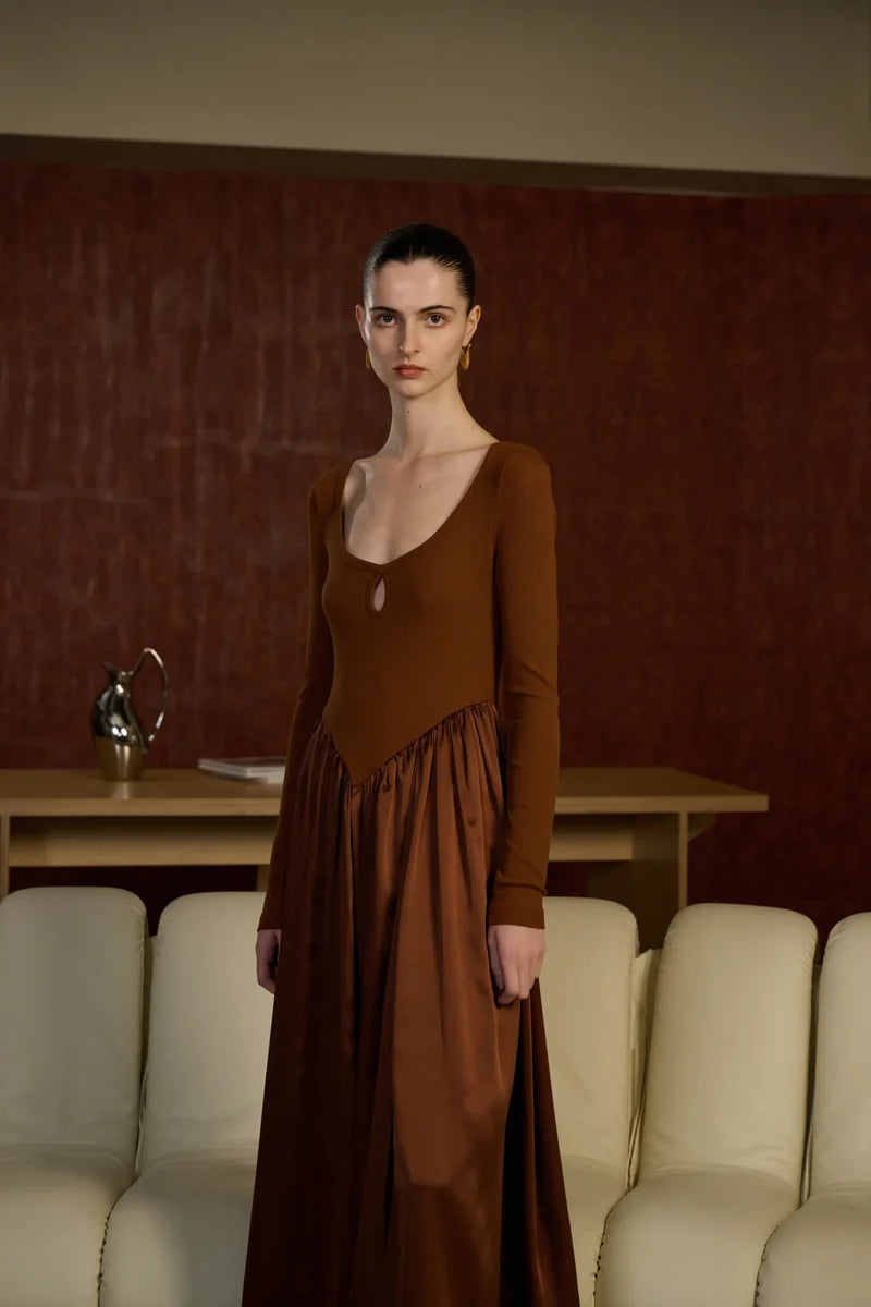 Patchwork long sleeve maxi dress