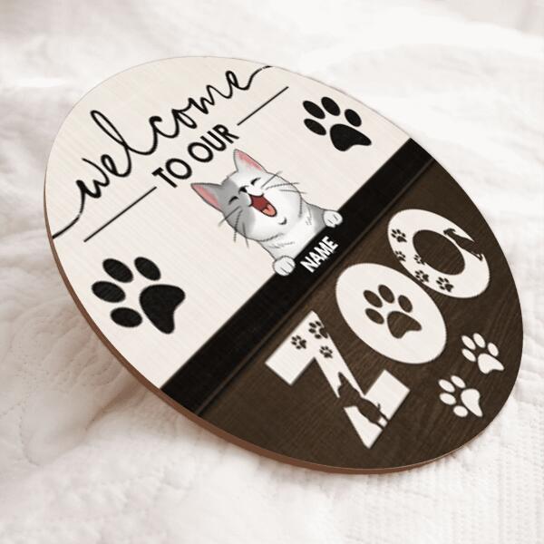 Pawzity Welcome Door Signs, Gifts For Cat Lovers, Welcome To Our Zoo Custom Wooden Signs , Cat Mom Gifts