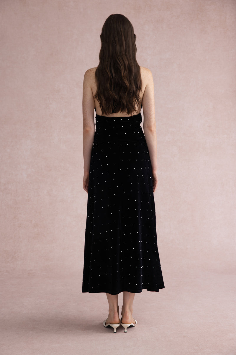 Pearl-dot velvet set