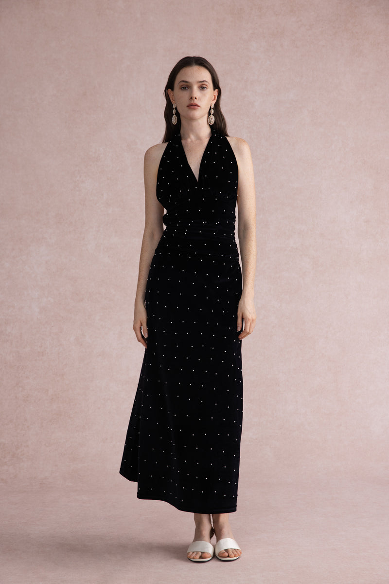 Pearl-dot velvet set