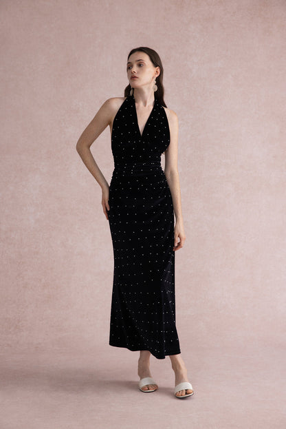 Pearl-dot velvet set