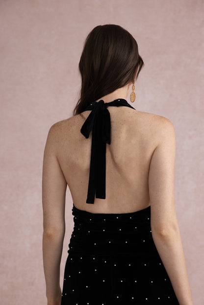Pearl-dot velvet set