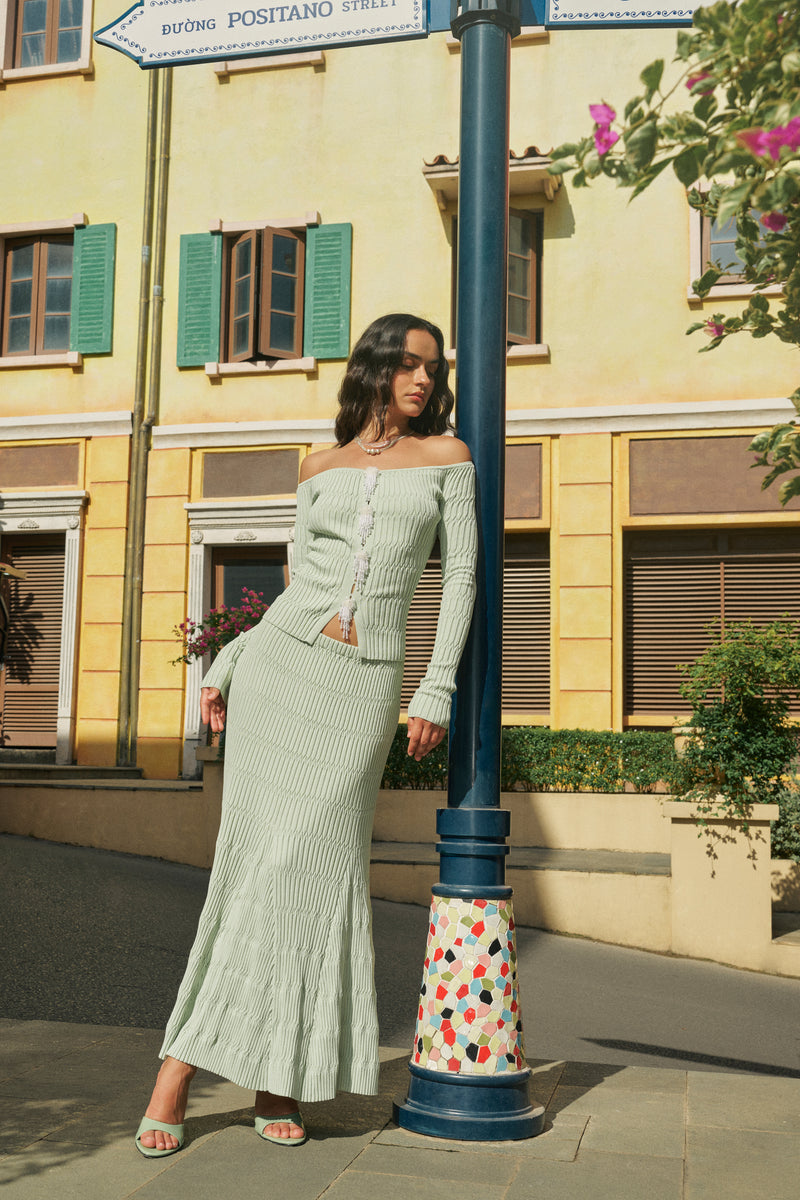 Pearl tassel top & maxi skirt
