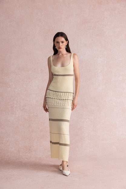 Pearl tassel wool dress