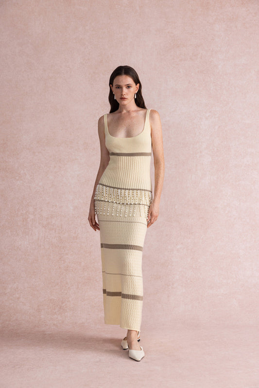 Pearl tassel wool dress