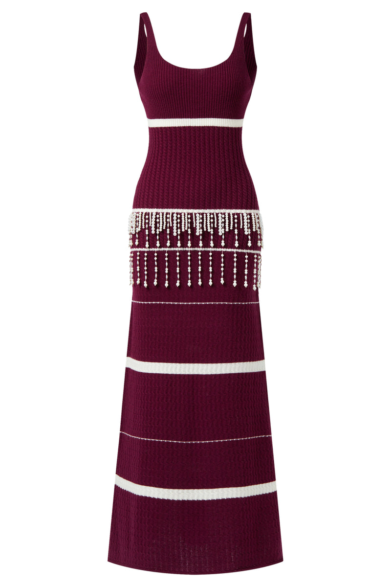 Pearl tassel wool dress