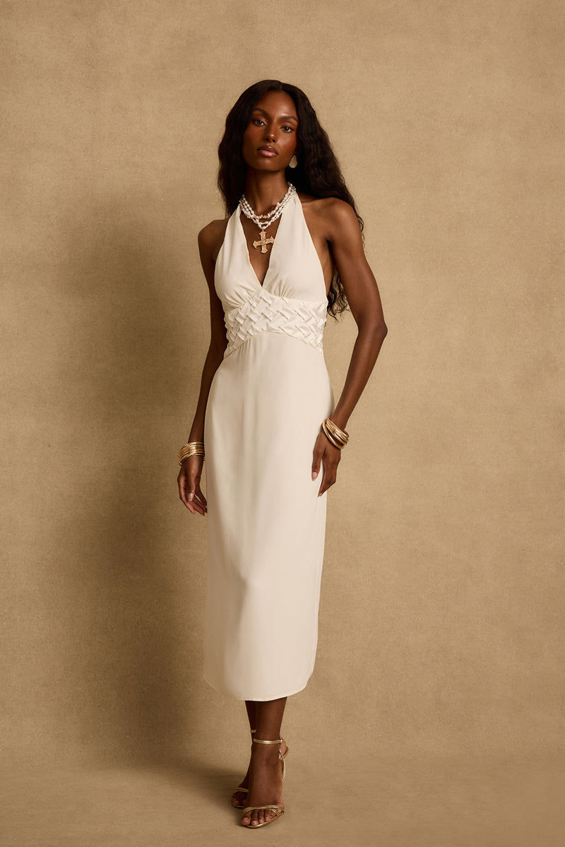 Penelope White Halter Midi Dress