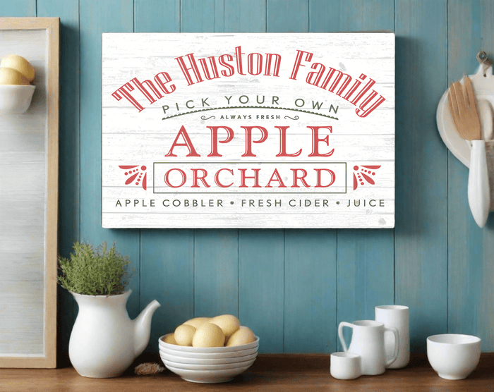 Apple Orchard Family Name Sign Personalized Farmhouse Style Gift - Broad Bay Personalized Gifts Shipped Fast