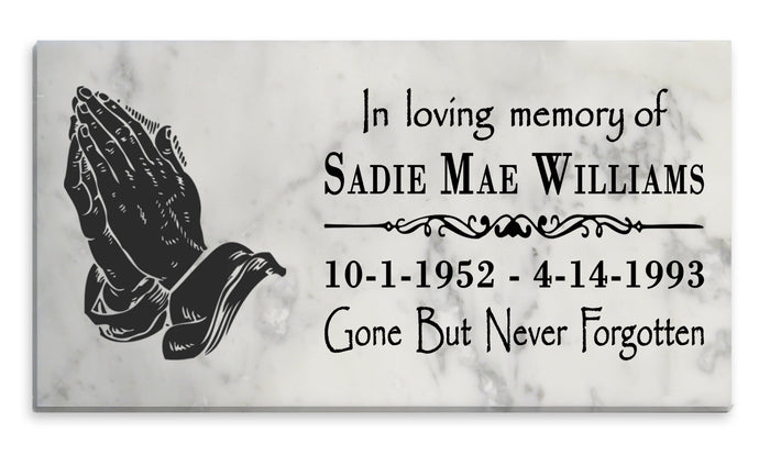 Personalized Prayer Hands Memorial Stone – Custom Marble Sympathy Plaque – In Loving Memory Bereavement Gift