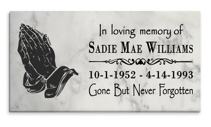 Personalized Prayer Hands Memorial Stone – Custom Marble Sympathy Plaque – In Loving Memory Bereavement Gift