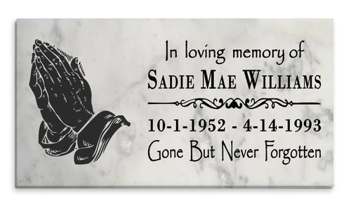 Personalized Prayer Hands Memorial Stone – Custom Marble Sympathy Plaque – In Loving Memory Bereavement Gift