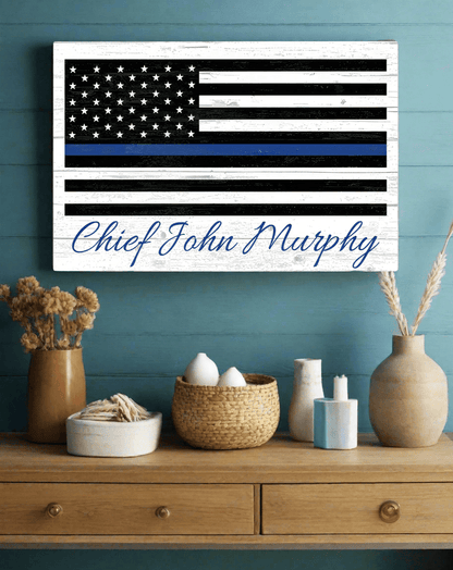 Personalized Thin Blue Line Flag Sign Police Law Enforcement Family Gift - Broad Bay Personalized Gifts Shipped Fast