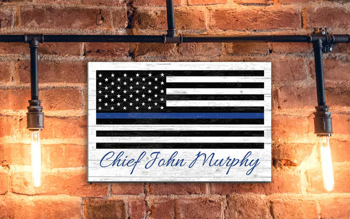 Wooden Thin Blue Line Flag Sign