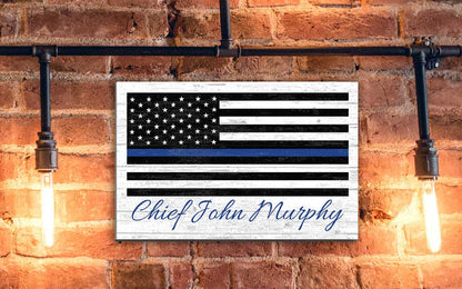 Wooden Thin Blue Line Flag Sign