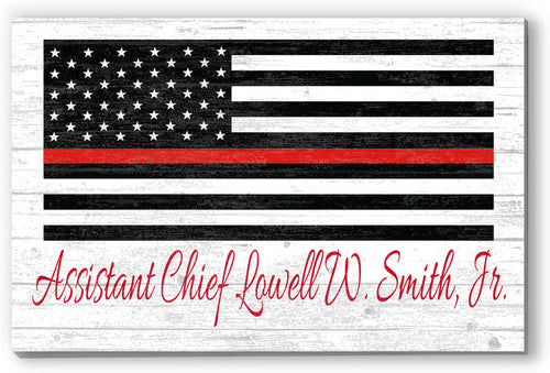 Personalized Thin Red Line Flag Sign – Custom Firefighter Name Wall Art | Fire Department Gift Solid Wood