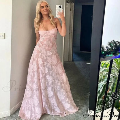 Pink Floral Stylish Lace Maxi Dress / L