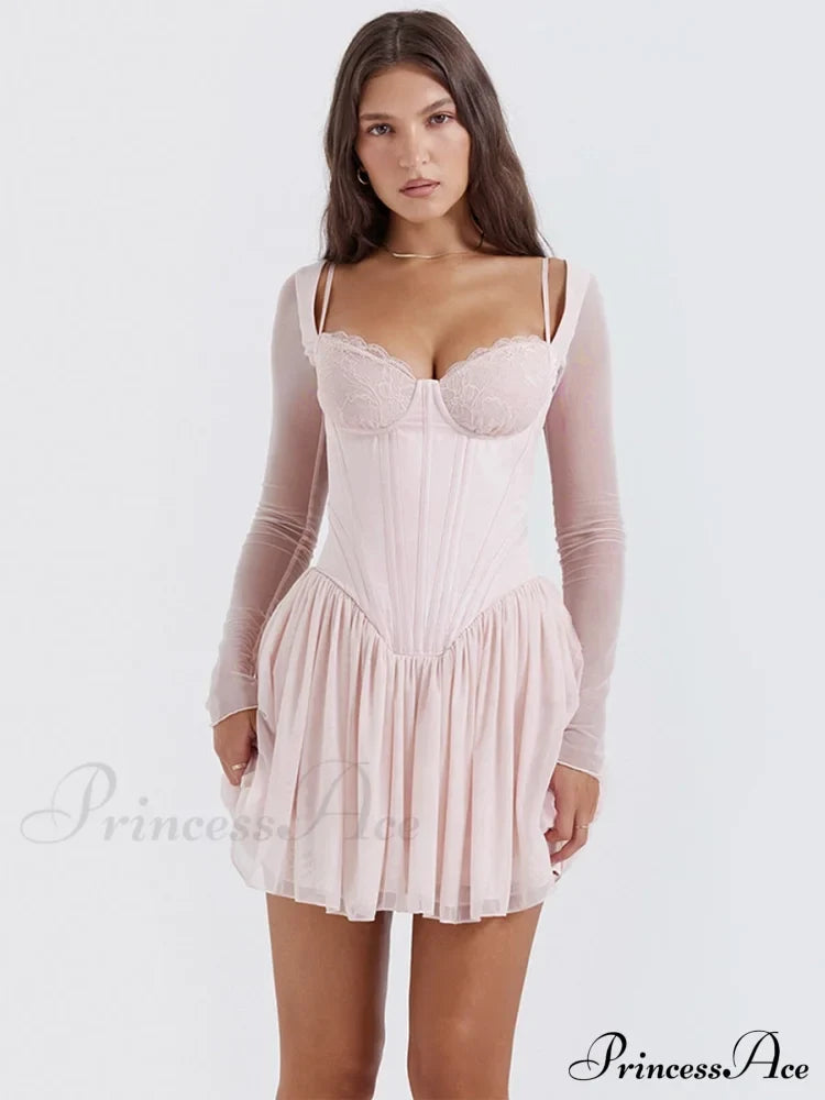 Pink Long Sleeve Bustier Frill Mini Dress - Free From Label