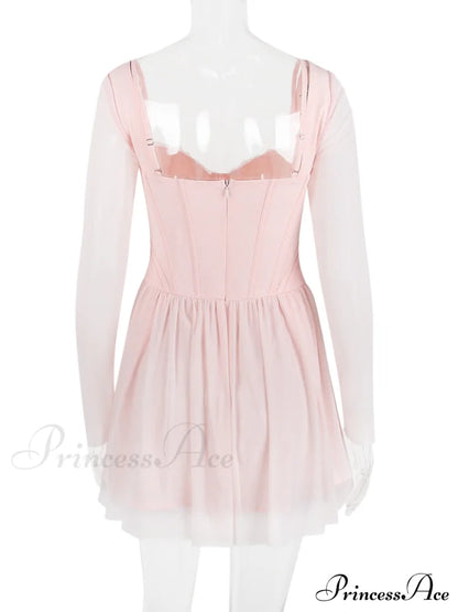Pink Long Sleeve Charming Bustier Frill Mini Dress
