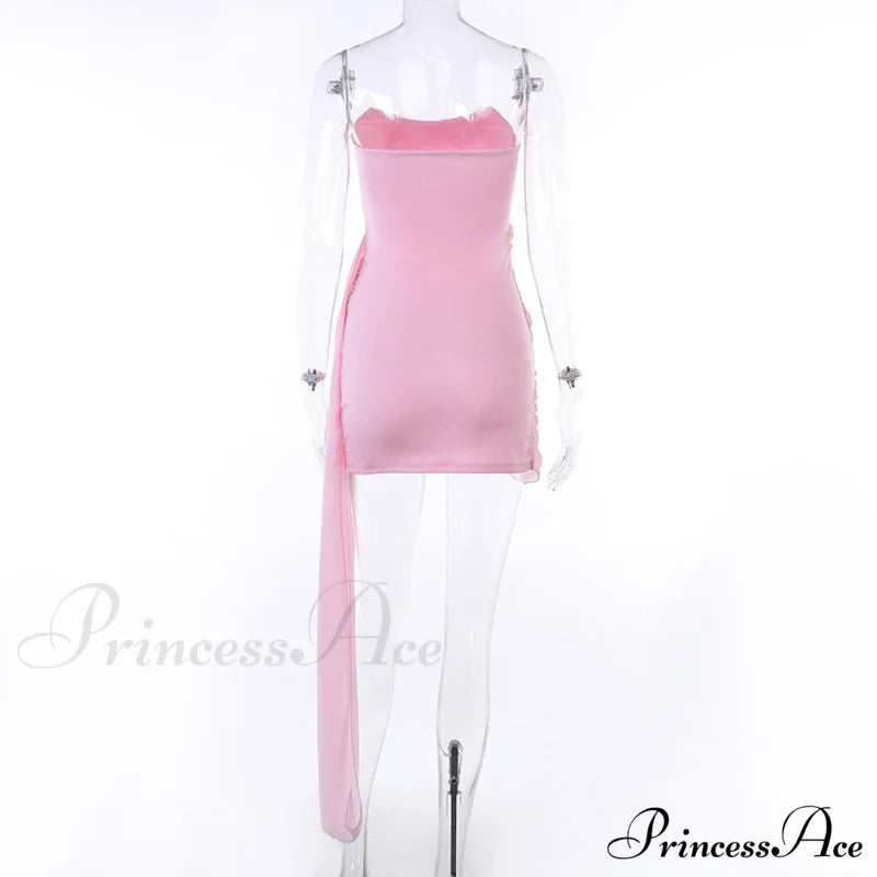 Pink Mesh Corset Charming Draped Tube Mini Dress
