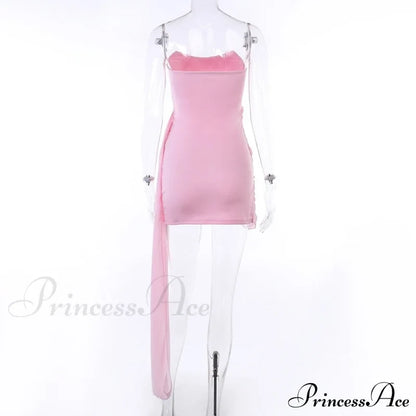 Pink Mesh Corset Charming Draped Tube Mini Dress