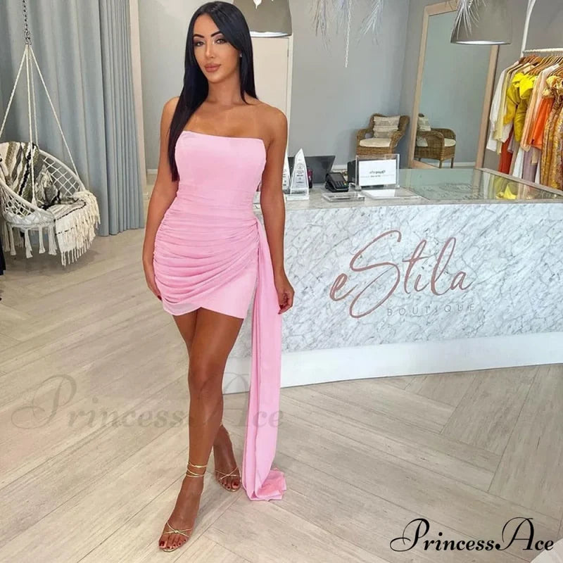 Pink Mesh Corset Charming Draped Tube Mini Dress