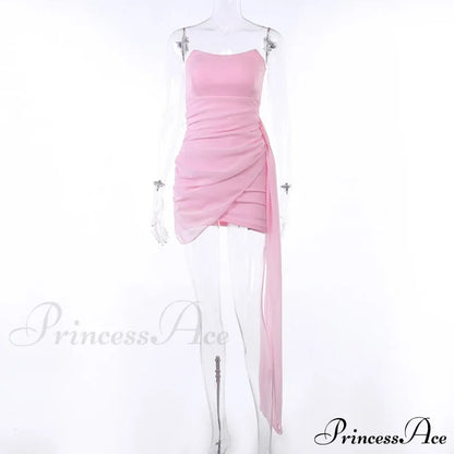 Pink Mesh Corset Charming Draped Tube Mini Dress