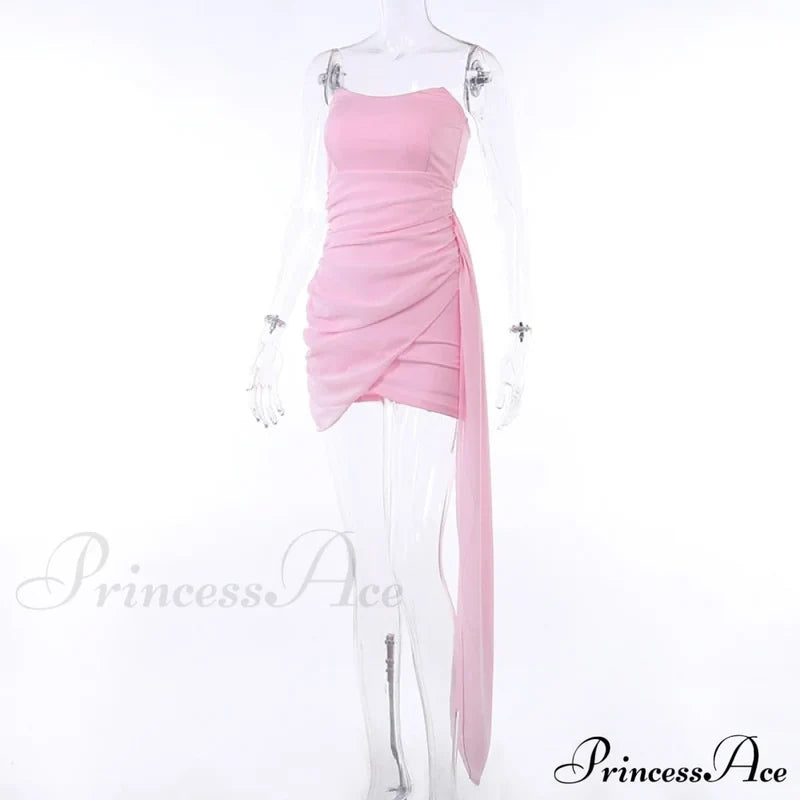 Pink Mesh Corset Charming Draped Tube Mini Dress