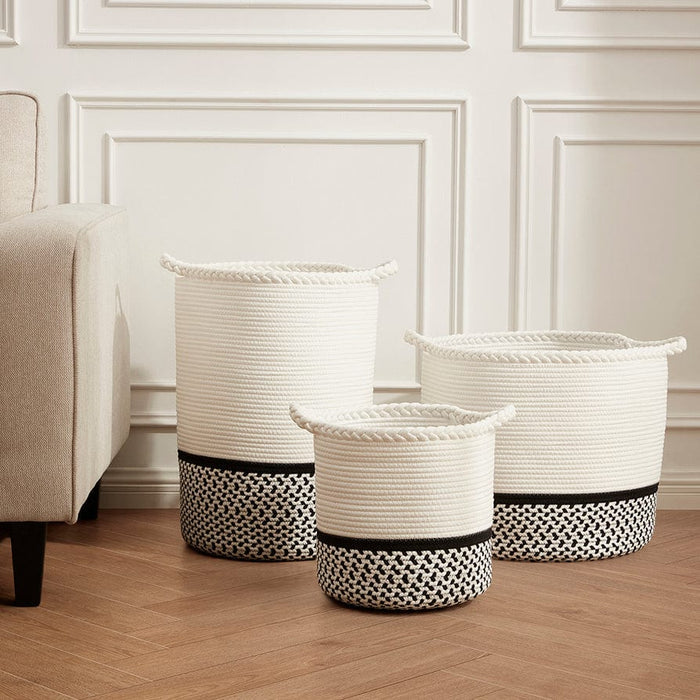 Plait Rope Storage Basket - Off White/Black - DUSK