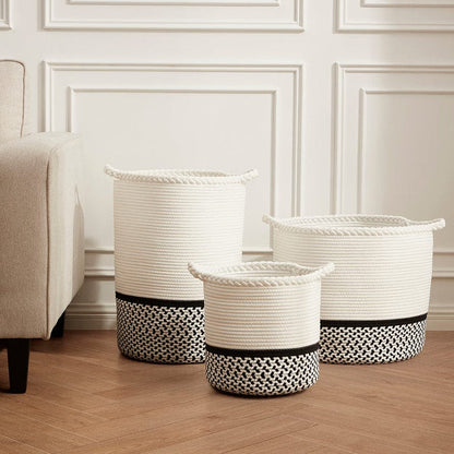Plait Rope Storage Basket - Off White/Black - DUSK